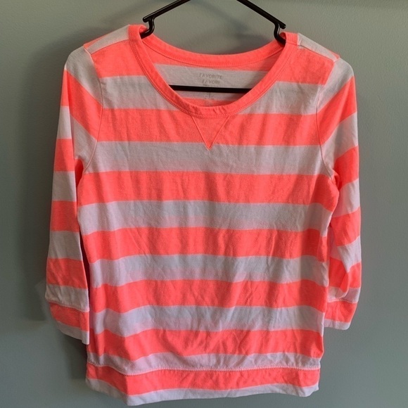 GAP Round Neck White & Coral Striped Pullover Shirt Women's Size small - Picture 1 of 8